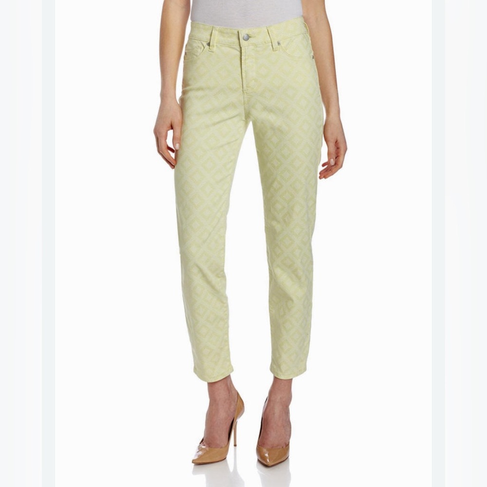 NYDJ Women’s Size 2 Light Yellow Geometric Print Slim Ankle Pants